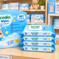 Tisu Basah Bayi Sekali Pakai OEM 80 lembar Pembersih 99,9% Air Super Murni Tisu Bayi Bambu