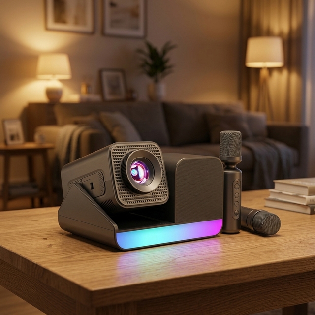 HT36 PRO Three-in-One 2K Karaoke Microphone Projector Dual-Mic Home Theater Android 11 1GB RAM 8GB ROM 120 Lumens