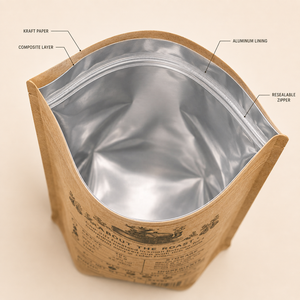 Sachet en papier kraft biodégradable personnalisé de qualité alimentaire pour épices, café et thé, avec fermeture éclair et fond carré, pochette vide en papier - Product Image 2
