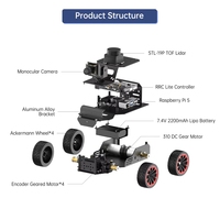 GGDX Chipboard Hiwonder MentorPi A1 Raspberry Pi 5 Robot Car, Chasis Ackerman 2DOF, Cámara Monocular, Soporte ROS2-HUMBLE, SLAM