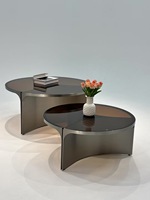 Ensemble de table basse moderne de luxe pour salon, avec structure en métal et plateau en verre rotatif