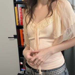 Camiseta de Verano 2025 Ecológica para Mujer, Cuello en V, Ajustada, Transpirable, de Encaje, Secado Rápido, Informal, Linda - Product Image 3