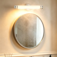Lámpara de Pared Cilíndrica Larga con Base de Metal Níquel Cepillado, LED 3000K, Luz Blanca Cálida, Iluminación Suave para Espejo de Baño