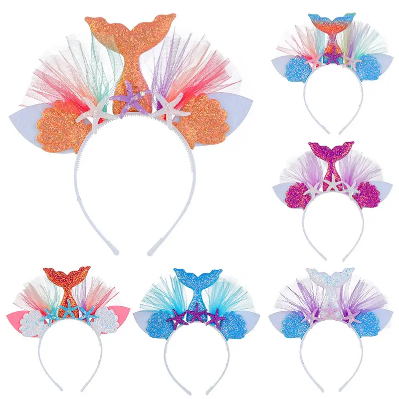 hot sale Rainbow mermaid headband for children party hair hoop princess kids hair band animal hair ornament