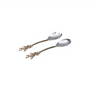 Ensemble de couverts en bois à deux nuances fourchette plate ensemble de serveur de salade de concepteur bois naturel poli mat avec poignée de trou de suspension - Product Image 4