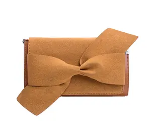 Sweety Nubuck Leather Vintage Clutches for Women Bowknot Girl Pu Clutch Bags in Evening Name Plates for Handbags
