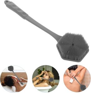 2 Trong 1 Tắm Thiết Kế Silicone Cơ Thể Da Đầu Đệm Dài Xử Lý Bàn Chải Máy Giặt Tooletries Silicone Trở Lại Scrubber Cơ Thể Tắm Bàn Chải - Product Image 1