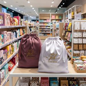 Pochette de rangement personnalisée en satin avec cordon de serrage pour perruques, extensions capillaires, lingerie, chaussures, cadeaux, avec logo sérigraphié, MOQ 100 pièces, directement de l'usine en Chine - Product Image 3