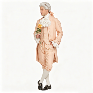 Ensemble de costume de noble rococo du XVIIIe siècle pour <span class=keywords><strong>homme</strong></span> : Gilet, pantalon de jambes larges, jabot en dentelle blanche, perruque – Idéal pour bal masqué <span class=keywords><strong>baroque</strong></span> et Halloween - Product Image 2