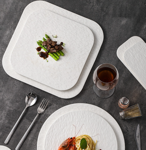 Juego de Platos de Cerámica Mate con Textura de Piedra Blanca, Estilo Bohemio |   Vajilla Ecológica y Duradera para Hoteles, Bodas y Restaurantes de Alta Gama, Venta al por Mayor - Product Image 4