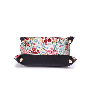 Organisateur de bureau pliable en cuir PU, boîte de rangement carrée pour cosmétiques avec imprimé floral, couleur rose, pour maquillage et clés - Product Image 5