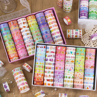 Set de Cintas Decorativas Washi con Diseños de Animales Kawaii, Papel Suave en Tonos Pastel, Caja Surtida con Múltiples Rollos, Lindos Patrones de Comida y Estrellas