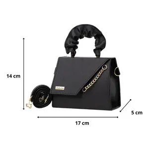 Bolso Bandolera Negro para Mujer Fana, Asa Única, Cuero Genuino con Patrón Lichee, Impermeable, Cadenas, Uso Diario - Product Image 3