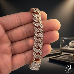 Bracelet chaîne maille cubaine classique Hiphop en argent 925 plaqué or rose, entièrement serti de moissanite taille brillant rond, pour cadeau de fête - Product Image 1