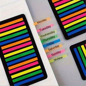 6 paquets de marque-pages autocollants fluorescents multicolores en forme de bande longue, marque-pages de page à fond noir pour bureau, école, livres - Product Image 4