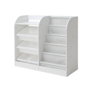 Estantería de Madera <span class=keywords><strong>Blanca</strong></span> para Niños, Organizador de Juguetes con 4 Contenedores de Plástico Extraíbles, Librería <span class=keywords><strong>Infantil</strong></span> para Bebés y Niños Pequeños - Product Image 1