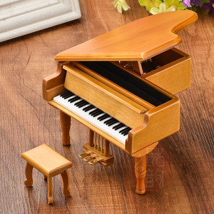 Wholesale Clockwork Natural Solid Wood Grand Piano <b>Music</b> <b>Box</b> Musical Toy With Matching Stool Tabletop Decoration - Product Image 5