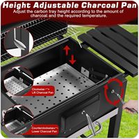 Barbecue au charbon de bois portable pour jardin, grand fumoir avec table latérale pliable