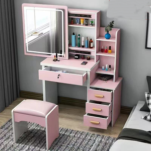 Ensemble de meubles de chambre moderne et minimaliste, compact et multifonctionnel, avec coiffeuse en MDF au design panneau et unité de rangement intégrée pour <span class=keywords><strong>petites</strong></span> espaces - Product Image 6