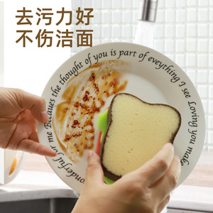 Esponja para lavar platos con diseño de sándwich de dibujos animados, 9,5x8,5x6 cm, almohadilla creativa para limpieza de cocina, para ollas y sartenes - Product Image 4