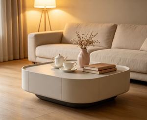 Modern Minimalist Coffee <b>Table</b> with Storage White and Black Set Living Room Furniture Faux Marble <b>Top</b> Plastic Frame - Product Image 5