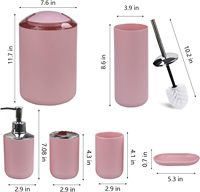 Ensemble de 6 accessoires de salle de bain en plastique rose, ensemble de luxe pour la maison