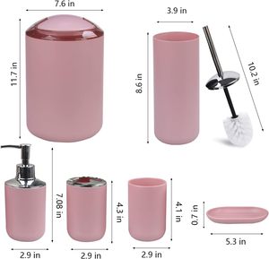 6 Piece Pink Plastic Accessories <strong>Bathroom</strong> Accessories Luxury <strong>Set</strong> for Home - Product Image 2
