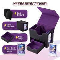 Boîte de rangement pour cartes TCG en cuir PU avec aimant, compatible avec les cartes 35PT et les plateaux à dés, fenêtre jaune et violette
