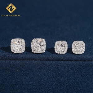 Pendientes de tuerca con halo de diamantes cultivados en laboratorio, engaste completo micro pavé, plata de ley 925, piedra principal redonda, joyería para mujer - Product Image 1