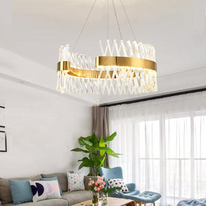 Candelabros de techo alto sala de estar hotel moderno oro cristal LED halo anillo colgante Luz - Product Image 1