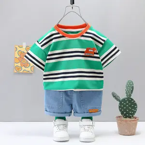 Toptan fiyat çocuk giyimi takım 22 farklı tasarımlar erkek bebek ve kız 2 parça T-shirt çocuklar yaz giyim seti