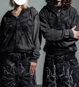 Conjunto Deportivo Gótico con Estampado de Araña para Hombre, Estilo Informal, de Algodón Negro, con Sudadera con Capucha y Cremallera y Pantalones Deportivos, Estilo <span class=keywords><strong>Y2K</strong></span> - Product Image 5