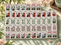 Jeu de tuiles de mahjong américain personnalisé Panda, marque privée, 160 pièces en acrylique, bambou gravé cerisier, avec tapis