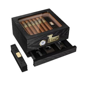 Wooden Cigar Box <b>Set</b> <b>Square</b> Humidor With Thermometer Moisture Proof Storage Case For Cigars - Product Image 5