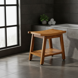 Tabouret de salle de bain moderne, durable et écologique, design peu encombrant, banc de douche en rotin et bois, multi-usage pour appartement - Product Image 5