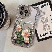 Coque de téléphone galvanisée motif fleurs lumineuses Tpu miroir coque de téléphone portable pour iPhone 16 15 14 13 12 11 Pro Max X/xs 8 Plus