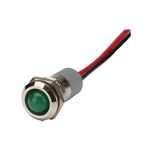 Alto rendimiento 12mm cabeza de bola impermeable IP65 Indicador de metal Led lámpara piloto con cable de plomo 150mm de largo