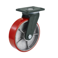 Roues pivotantes industrielles robustes en polyuréthane rouge (PU) de 4, 5, 6 et 8 pouces avec roulement à billes en acier à noyau en fer pour chariot