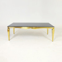 Table de banquet de mariage en acier inoxydable de 6 pieds de long, cadre doré avec plateau blanc