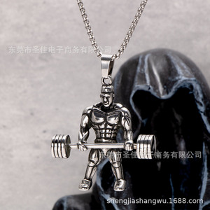 จี้สร้อยคอรูปนักกีฬายกน้ำหนักสแตนเลสสตีล รุ่น SP1074 เครื่องประดับแฟชั่นธีมการ์ตูน - Product Image 2