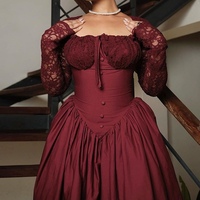 Robes mi-longues pour femmes, col carré, dentelle, manches longues, taille cintrée, couleur unie, tendance