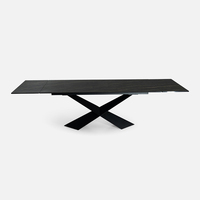 Mesa de Comedor Extensible de Diseño Cruzado con Patas de Metal y Cubierta de Cerámica para Hogar de Lujo