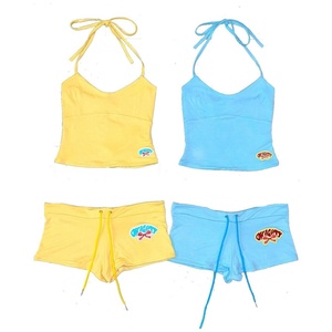 Conjunto de Playa Sexy de Verano para <span class=keywords><strong>Mujer</strong></span>, Top Corto y Pantalones Cortos Elásticos Estilo Americano, Conjunto de Dos Piezas en Colores Vibrantes - Product Image 5