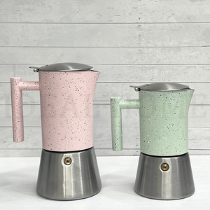 Cafetière Moka en acier inoxydable à 6 tasses, avec revêtement <span class=keywords><strong>rose</strong></span> à pois, durable et polyvalente, pour un café expresso corsé - Product Image 3