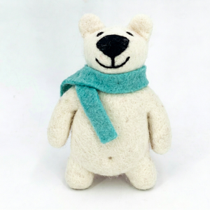 Adorno Navideño y de San Valentín de Oso Polar Hecho con Fieltro Agujado - Hecho a Mano de Forma Ética y Comercio Justo - Product Image 1