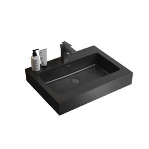 Lavabo de cuarzo de ingeniería integrada DB de color negro mate sin drenaje ni grifo para uso en la cocina - Product Image 1