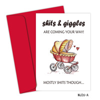 Nouvel ensemble de cartes de vœux amusantes pour bébé – 6 designs humoristiques pour baby shower avec enveloppes rouges pour jeunes parents – Papier imprimé offset