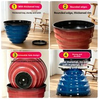 Pot Tanam Plastik Tahan Lama Motif Gelombang Bunga, Pot Tanam Bernapas Besar untuk Balkon Rumah, Cocok untuk Mawar dan Hydrangea