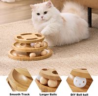 Juguete de Bolas de Bambú para Gatos con Rompecabezas en la Parte Superior, Torre de Bolas Giratoria Interactiva para Ejercicio de Gatitos en Interiores