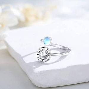 RFJEWEL 2026 Nouvelle bague ajustable en laiton plaqué argent avec pierre précieuse naturelle, bijou tendance pour femme - Product Image 1